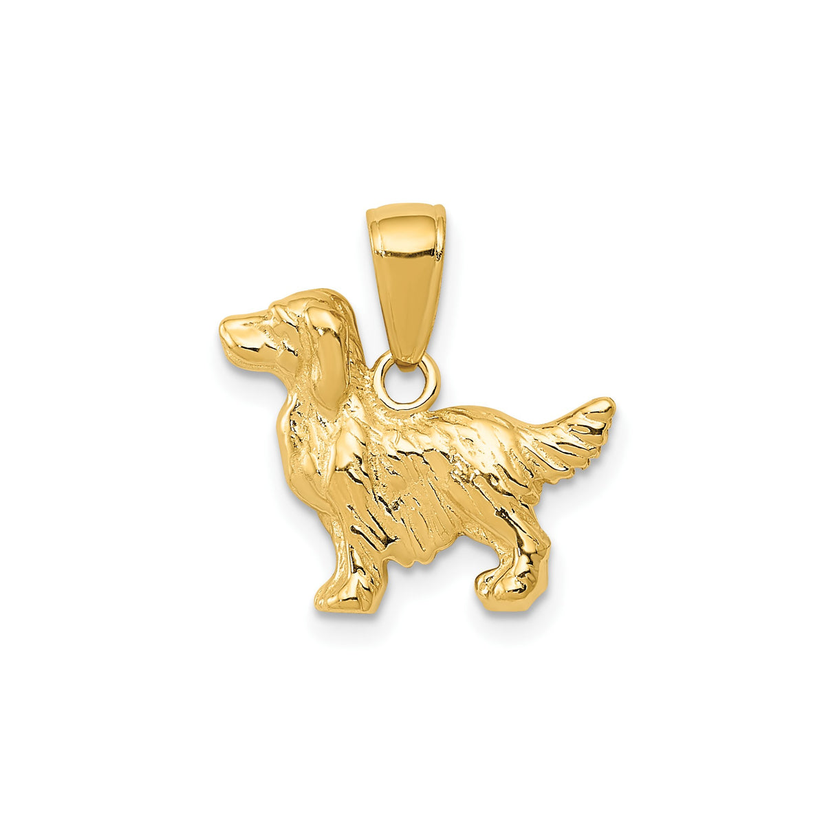 14k Yellow Gold Dog Pendant with Detailed Spaniel or Retriever Design, Unisex Pet Memorial Charm