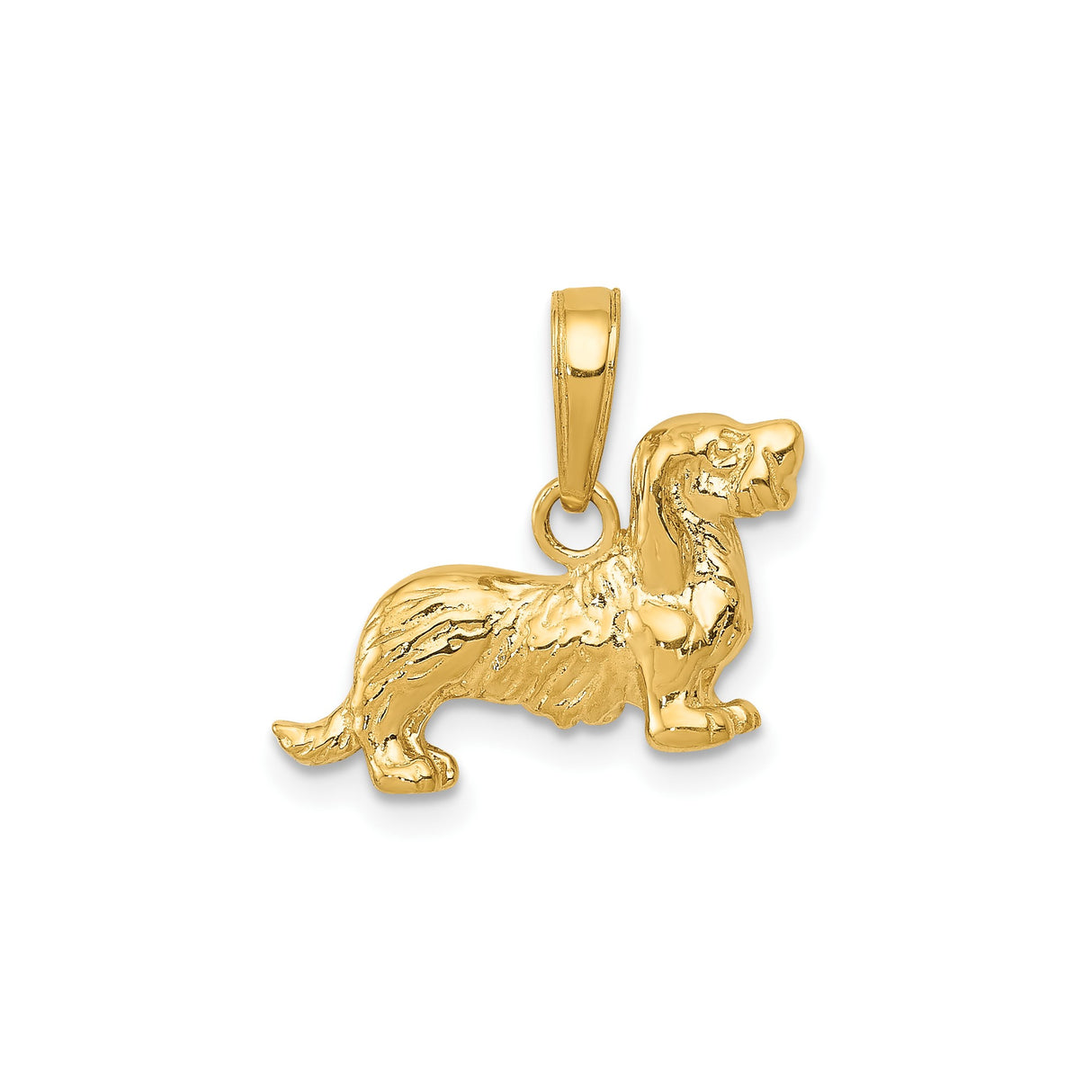 14k Yellow Gold Dachshund Pendant, Longhaired Dog Charm, Realistic Pet Jewelry for Women or Unisex