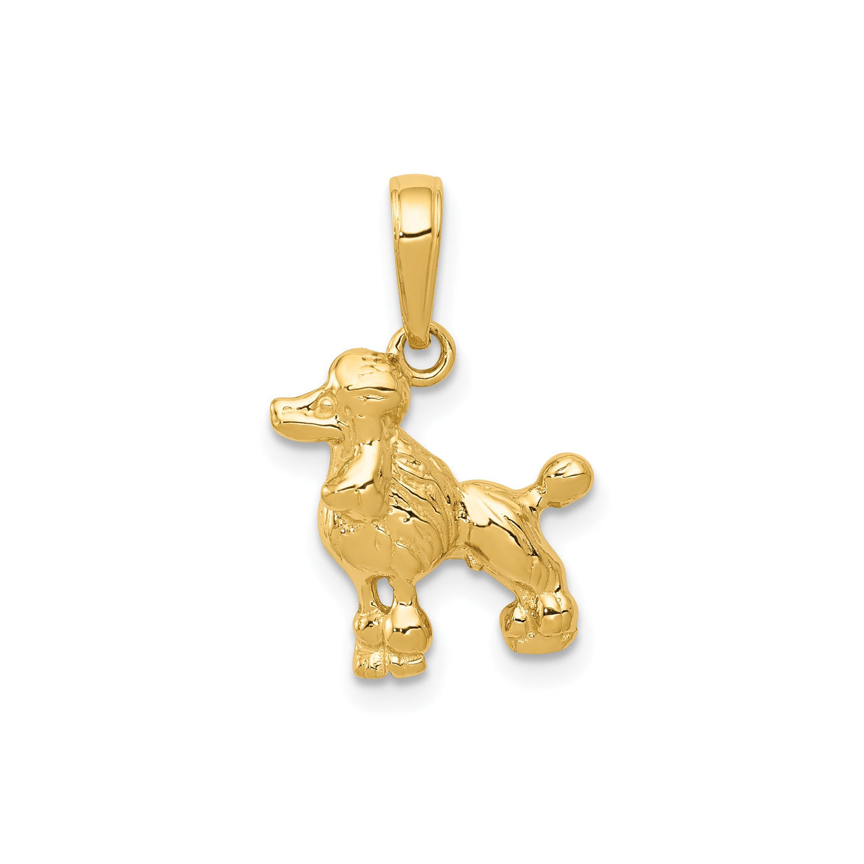 14k Yellow Gold Poodle Dog Pendant Charm, Detailed Animal Design for Women