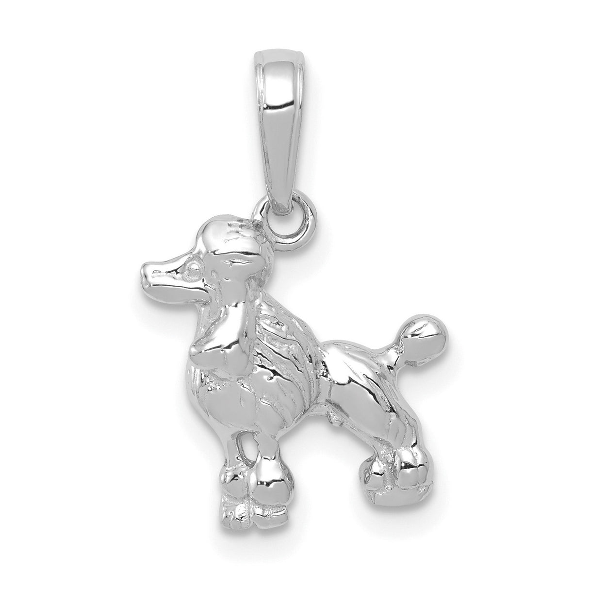 14k White Gold Poodle Dog Pendant Charm, Detailed Animal Jewelry for Women