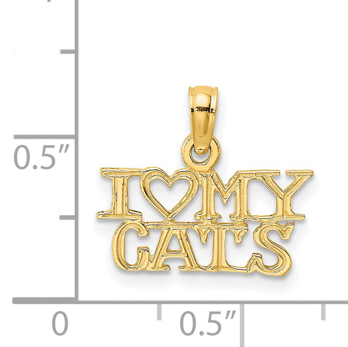 14k Yellow Gold Heart Pendant with Bold I Heart My Gals Lettering, Friendship Charm for Women