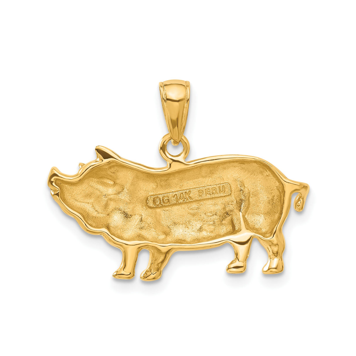 14k Yellow Gold Pig Pendant Charm, Detailed Animal Symbol of Prosperity and Fortune