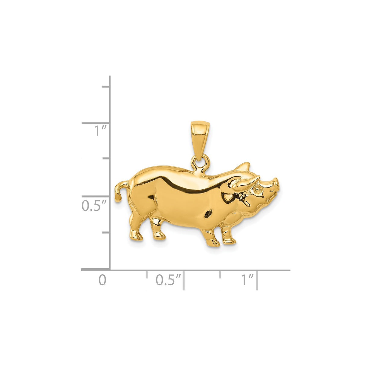 14k Yellow Gold Pig Pendant Charm, Detailed Animal Symbol of Prosperity and Fortune