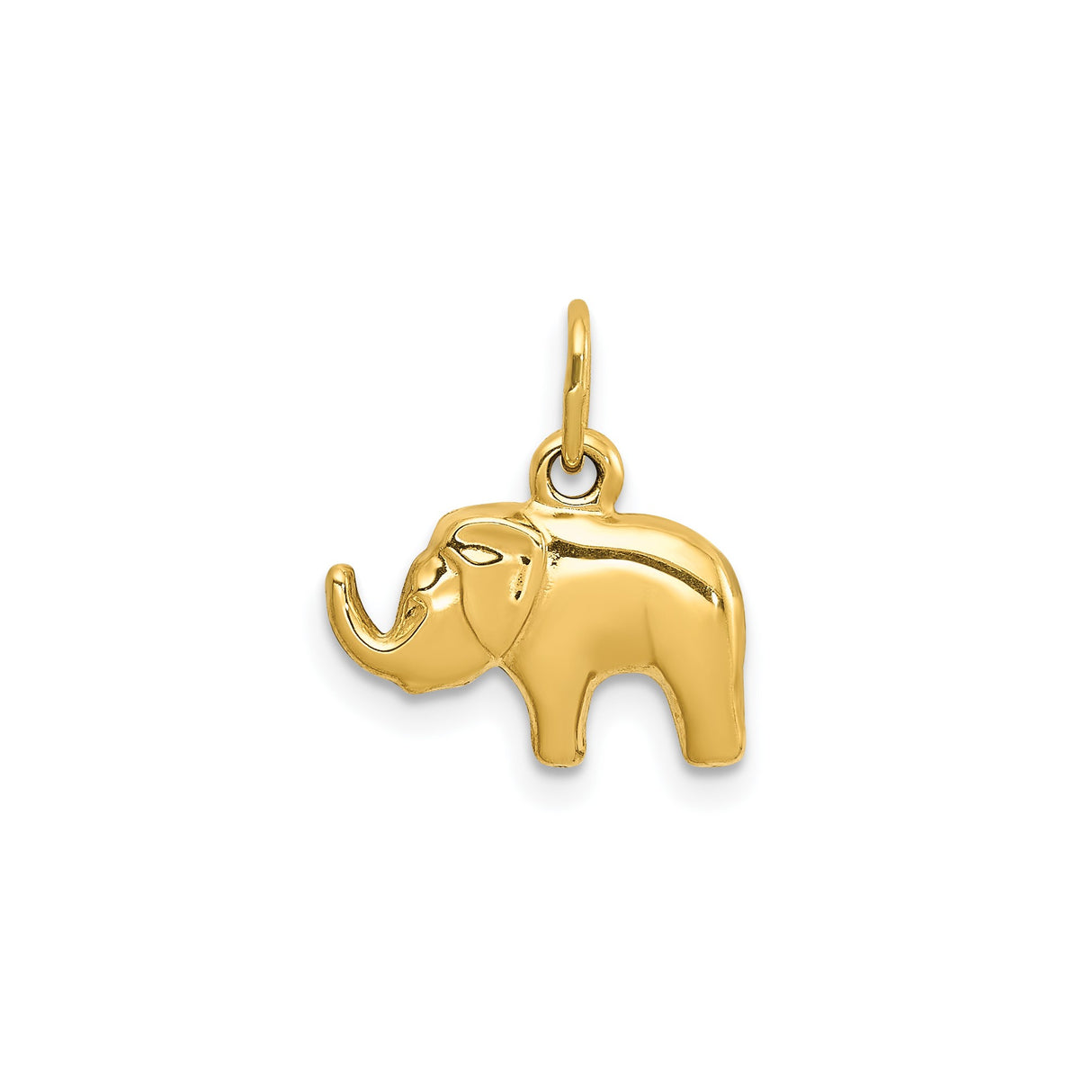 14k Yellow Gold Elephant Pendant Charm, Polished Animal Symbol for Wisdom and Strength