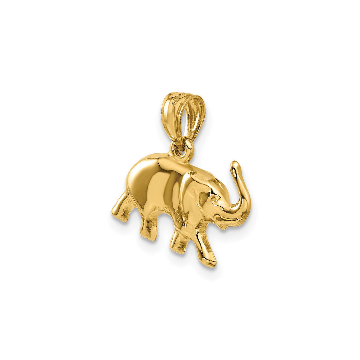 14k Yellow Gold Elephant Pendant with Polished Finish and Raised Trunk Design
