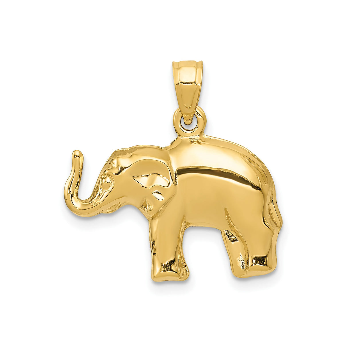 14k Yellow Gold Elephant Pendant, Polished Animal Charm Symbolizing Strength and Good Luck