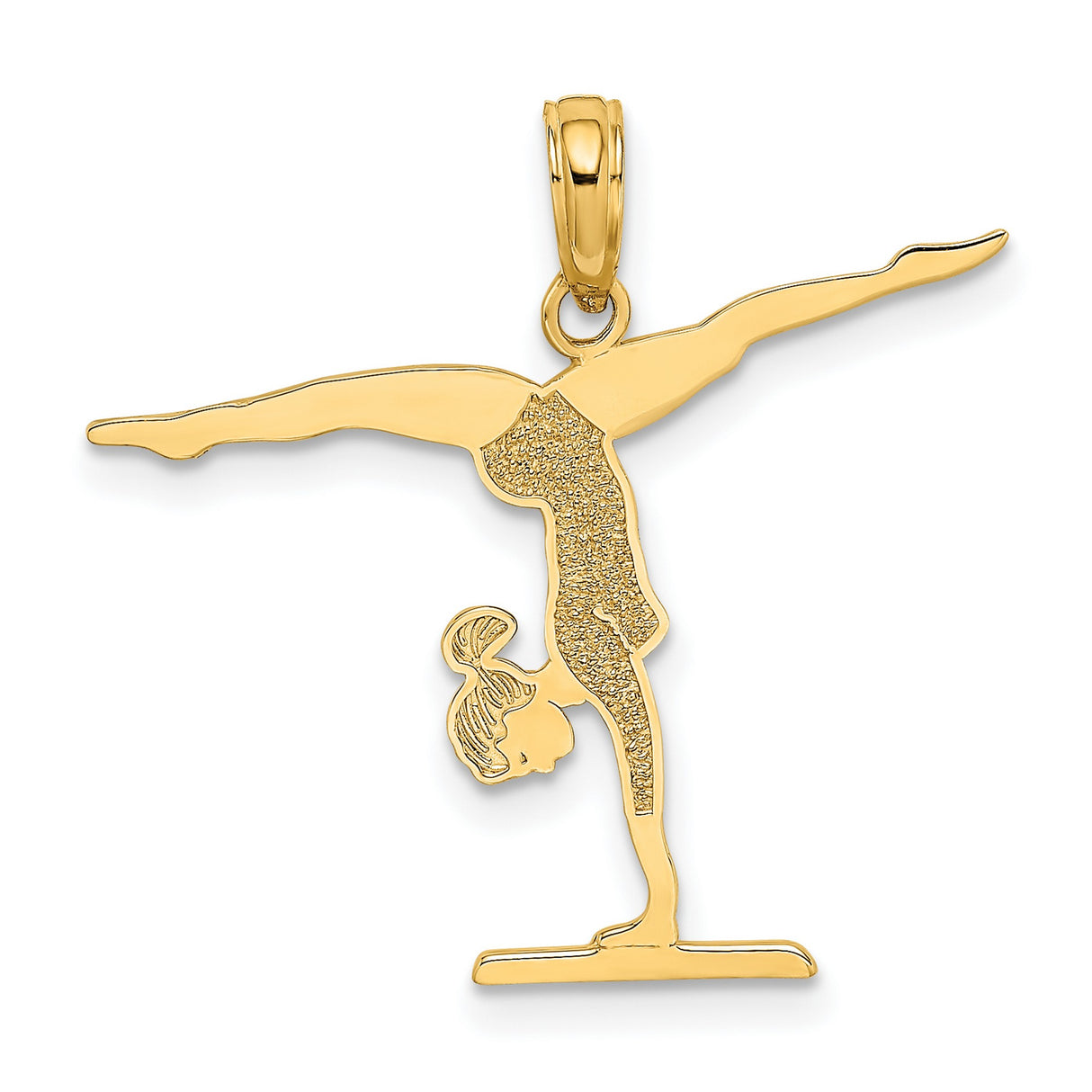 14k Yellow Gold Gymnast Pendant with Female Handstand on Balance Beam Charm