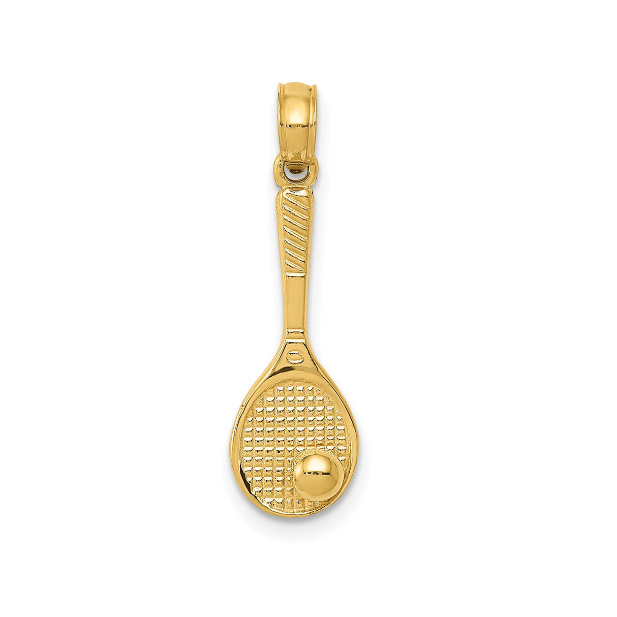 14k Yellow Gold Tennis Racket Pendant with Ball Detail, Sports Charm for Athletes and Tennis Lovers