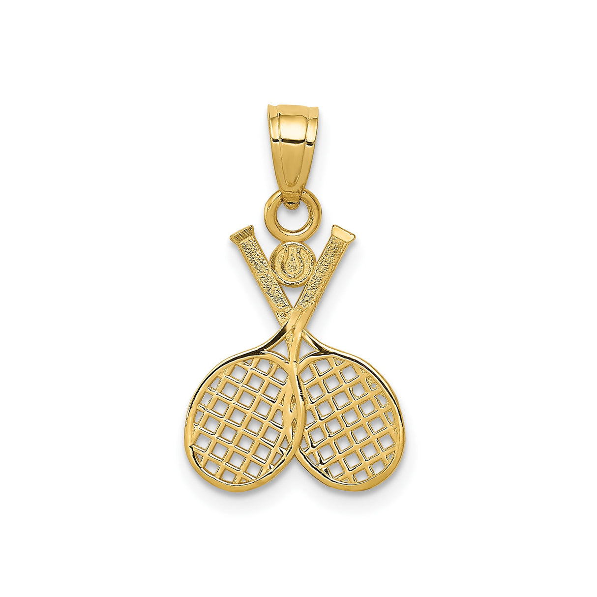 14k Yellow Gold Tennis Pendant with Crossed Rackets and Ball, Unisex Sports Charm