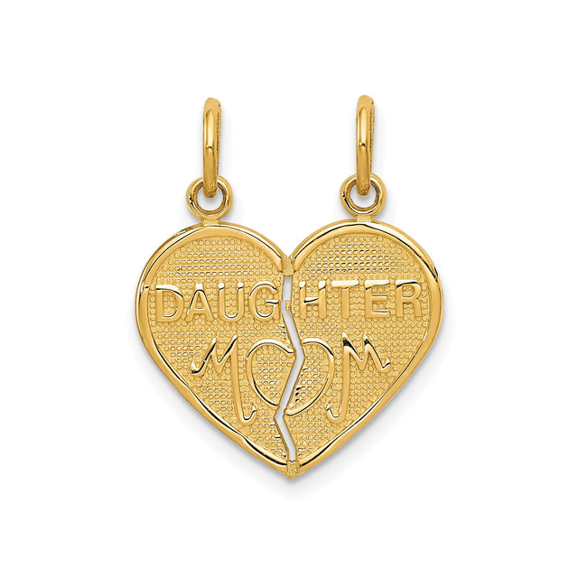 14k Yellow Gold Heart Pendant, Break Apart Mom and Daughter Design, Sentimental Family Jewelry