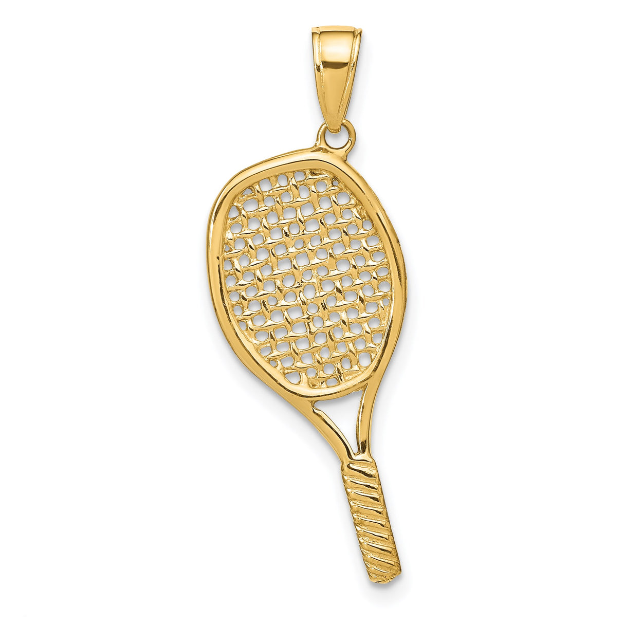 14k Yellow Gold Tennis Racket Pendant Charm, Openwork Sports Theme for Women or Unisex