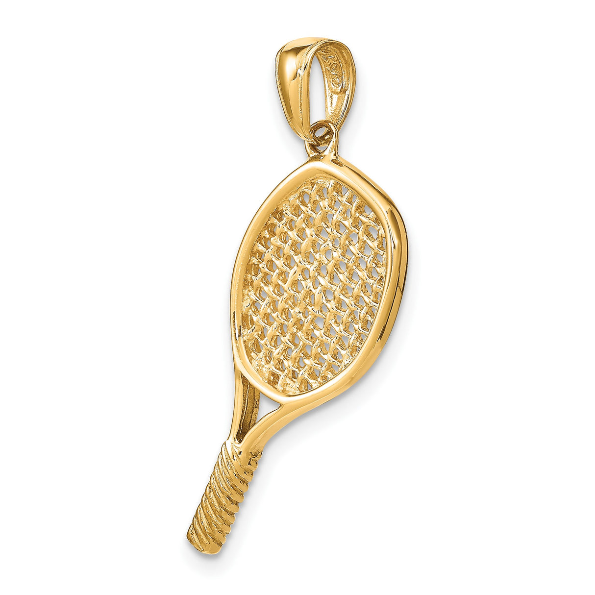 14k Yellow Gold Tennis Racket Pendant Charm, Openwork Sports Theme for Women or Unisex