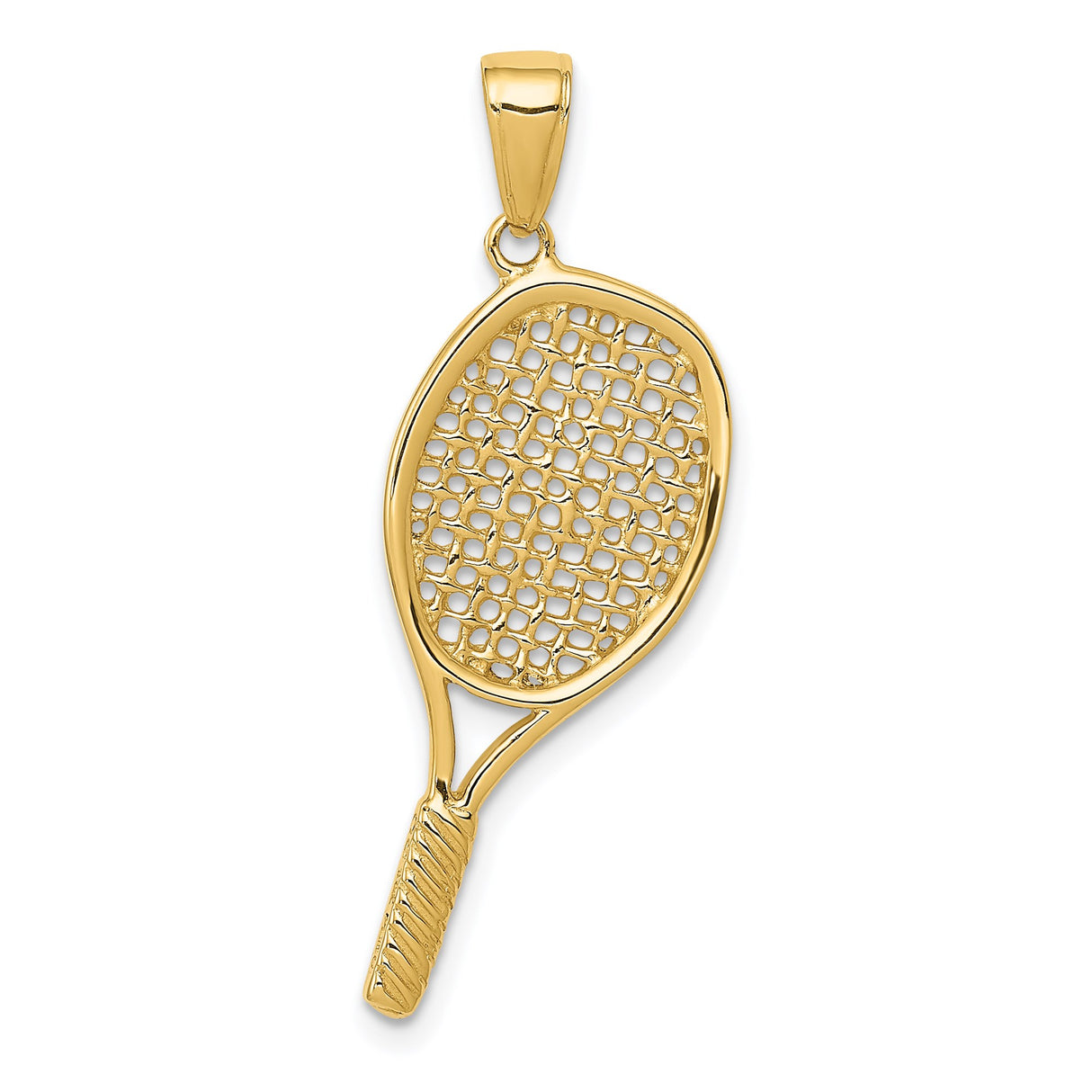 14k Yellow Gold Tennis Racket Pendant Charm, Openwork Sports Theme for Women or Unisex