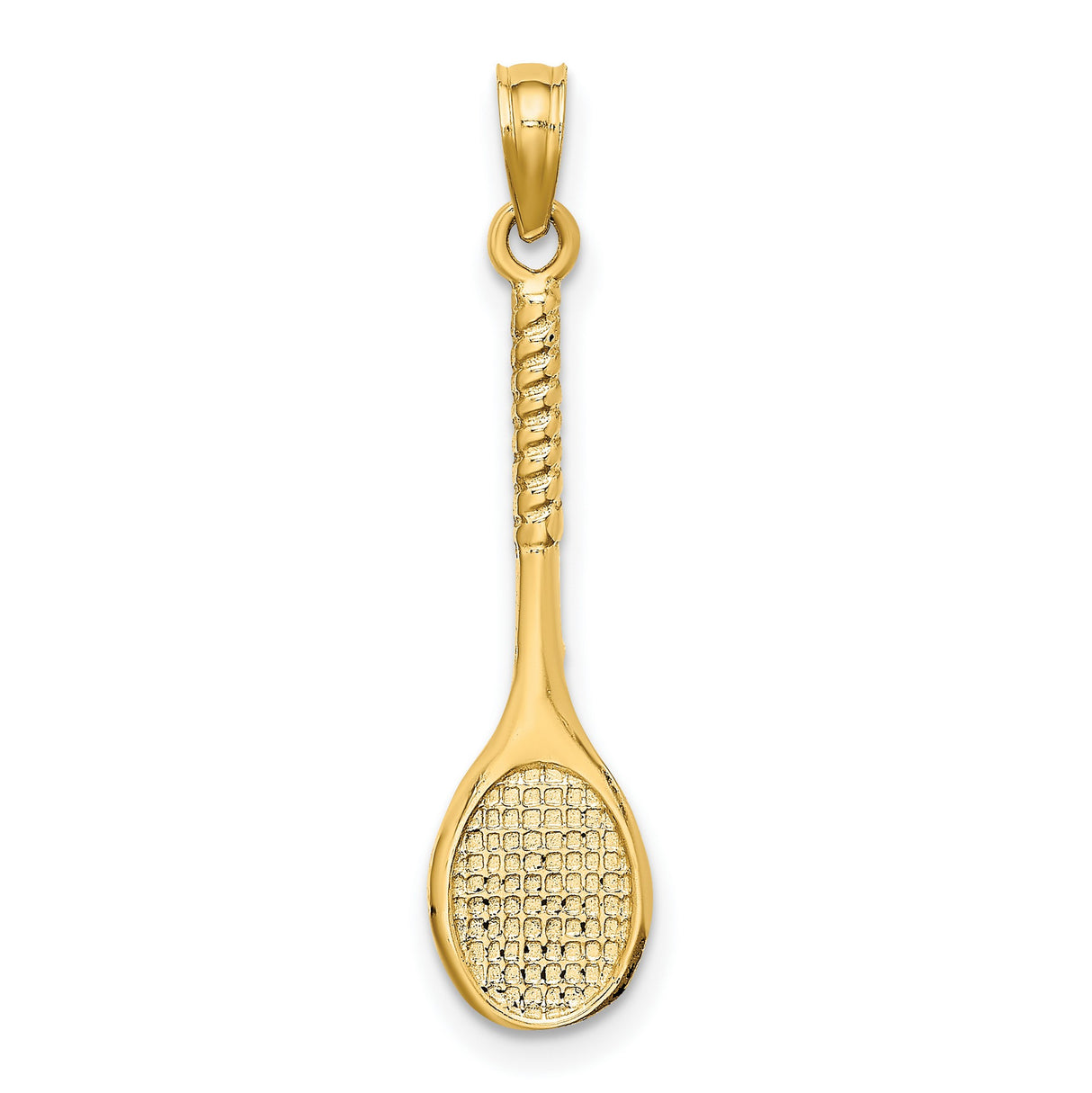 14k Yellow Gold Tennis Racquet Pendant with Twisted Handle and String Pattern