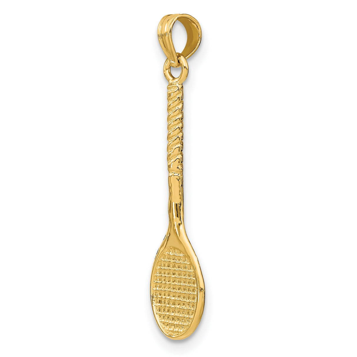 14k Yellow Gold Tennis Racquet Pendant with Twisted Handle and String Pattern