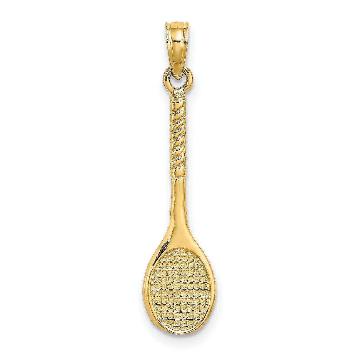 14k Yellow Gold Tennis Racquet Pendant with Twisted Handle and String Pattern