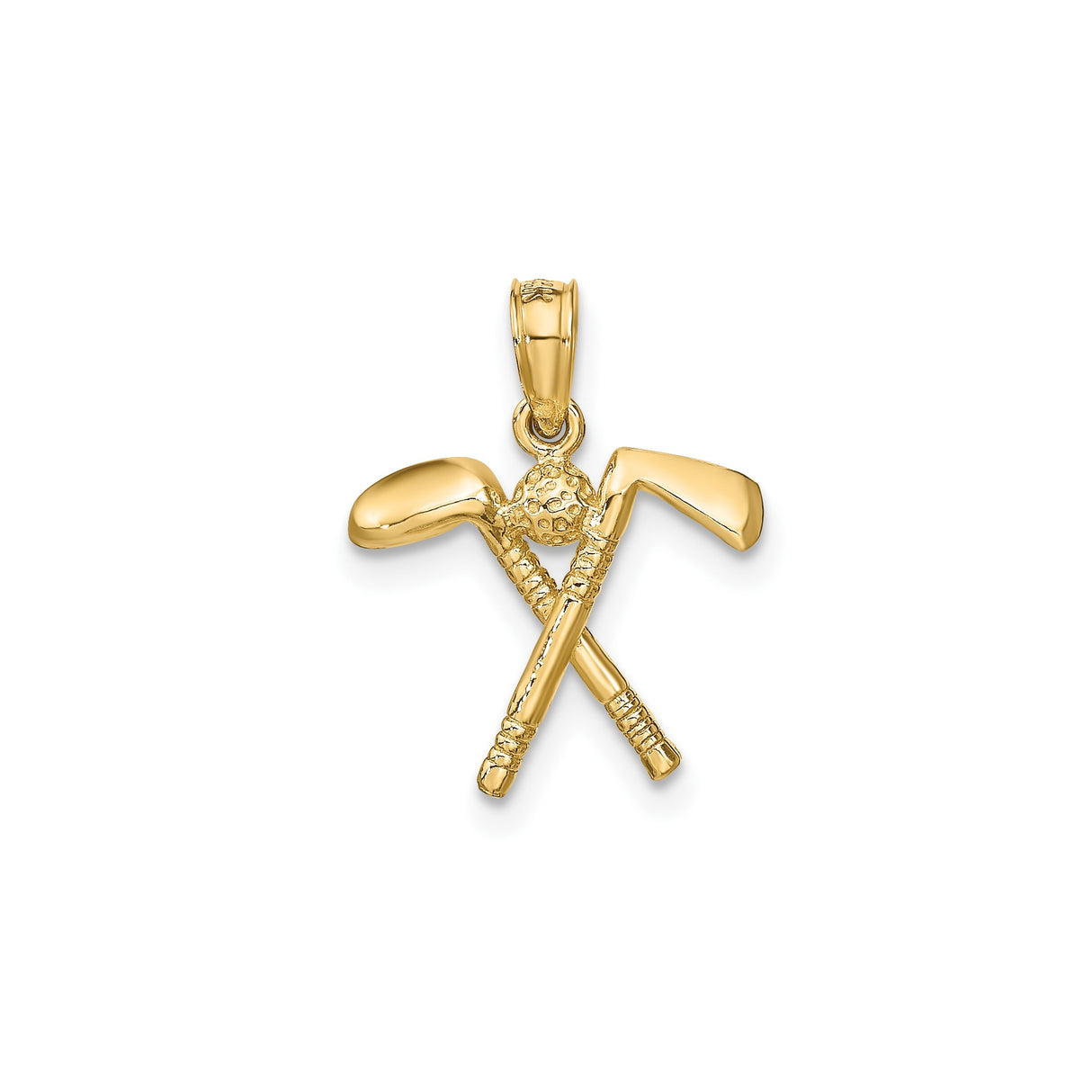 14k Yellow Gold Golf Pendant with Crossed Clubs and Textured Golf Ball Charm