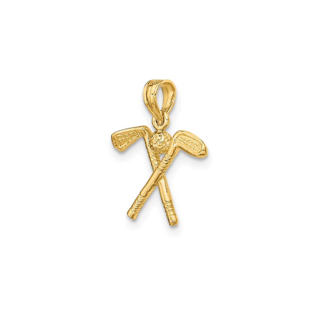 14k Yellow Gold Golf Pendant with Crossed Clubs and Textured Golf Ball Charm