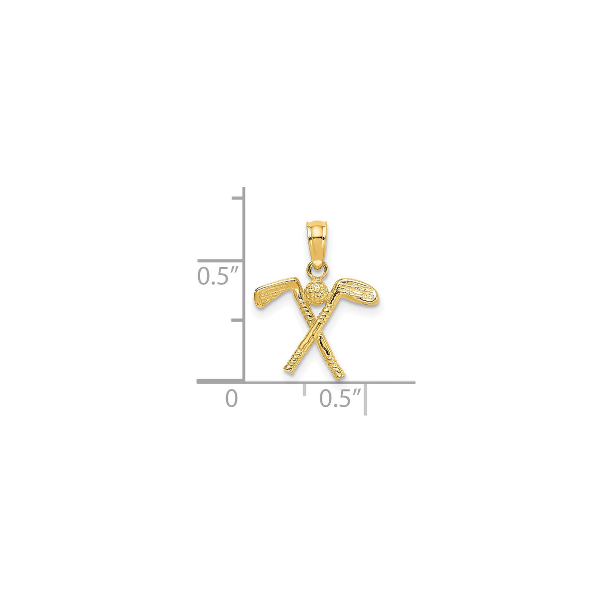 14k Yellow Gold Golf Pendant with Crossed Clubs and Textured Golf Ball Charm