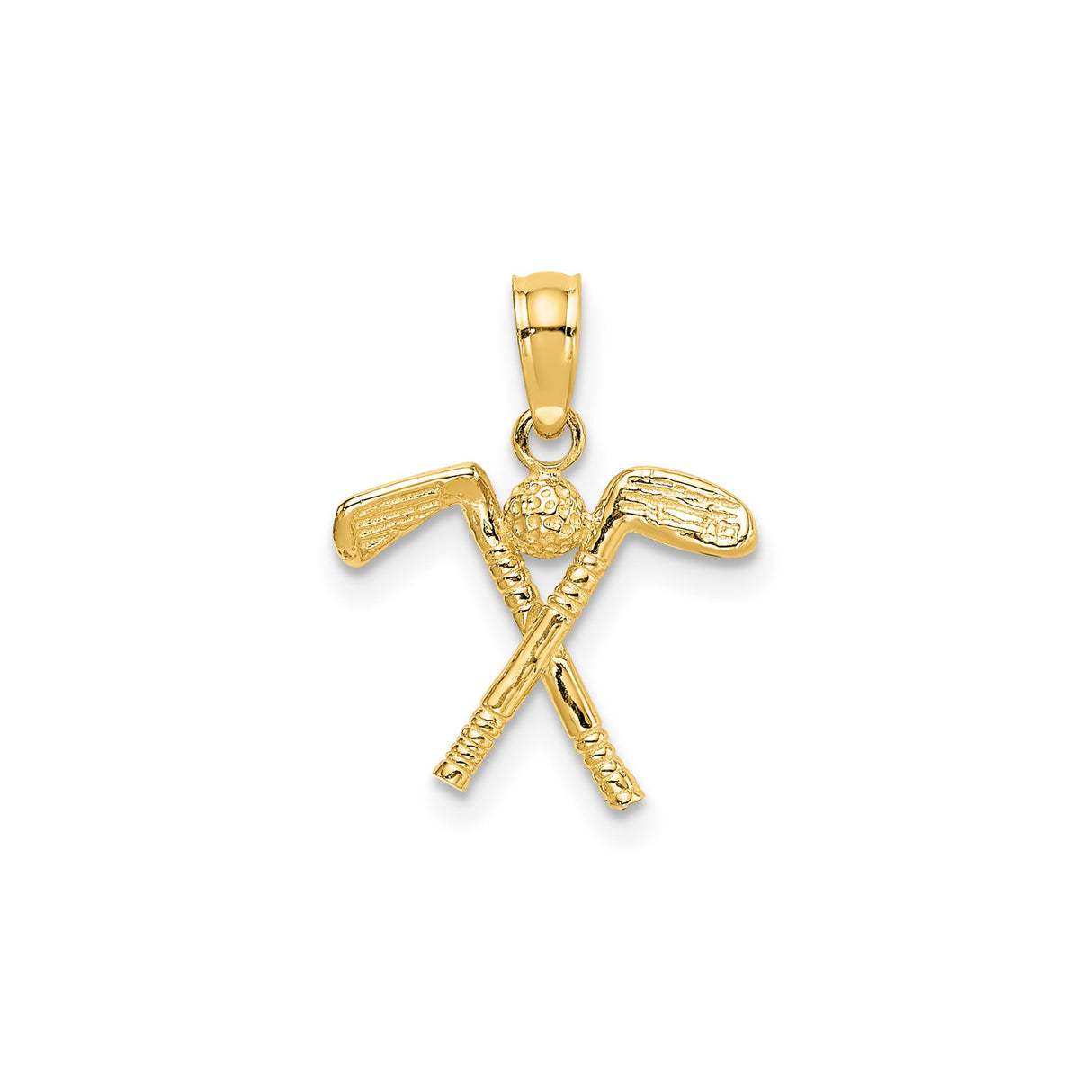 14k Yellow Gold Golf Pendant with Crossed Clubs and Textured Golf Ball Charm