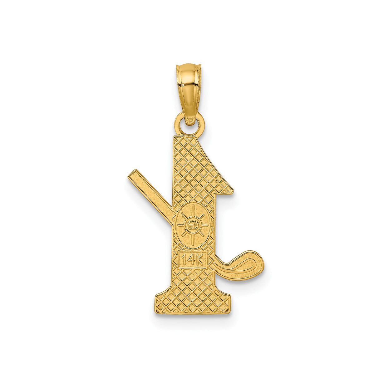 14k Yellow Gold Golf Pendant with Number One and Golf Club Design for Men or Unisex Wear