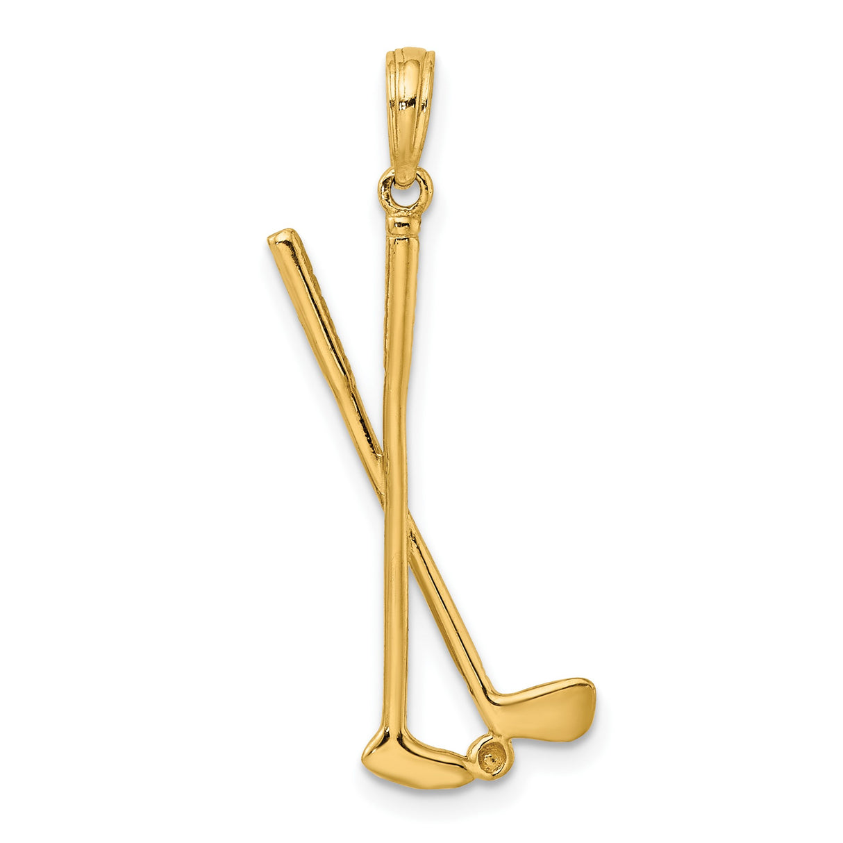 14k Yellow Gold Golf Pendant with Crossed Clubs and Ball, Sports Charm for Men or Women