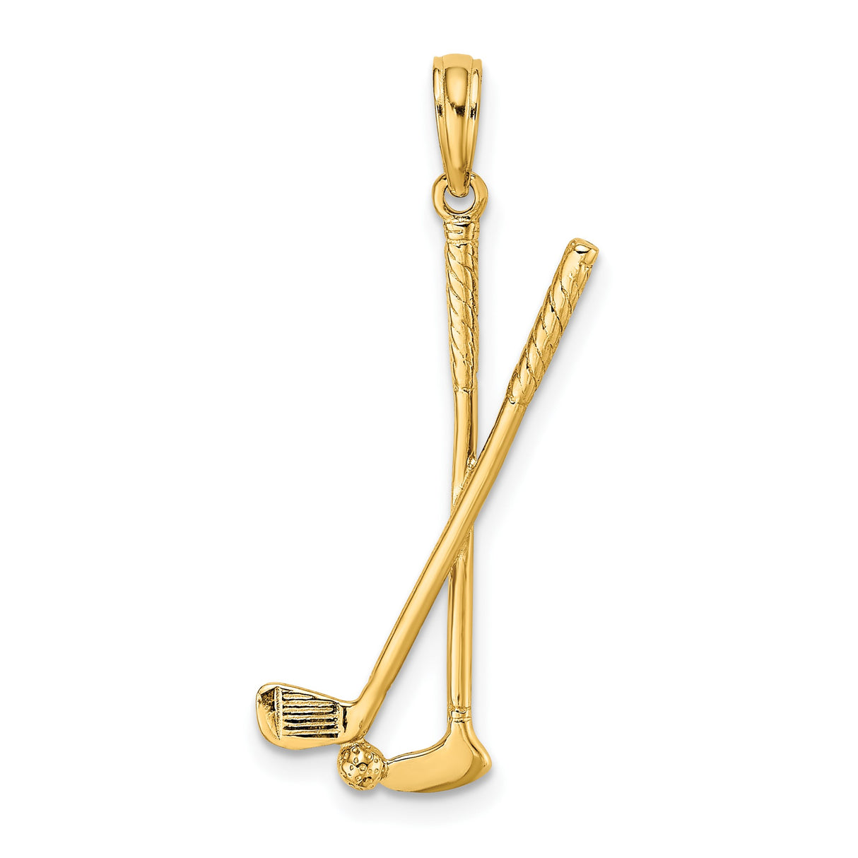 14k Yellow Gold Golf Pendant with Crossed Clubs and Ball, Sports Charm for Men or Women