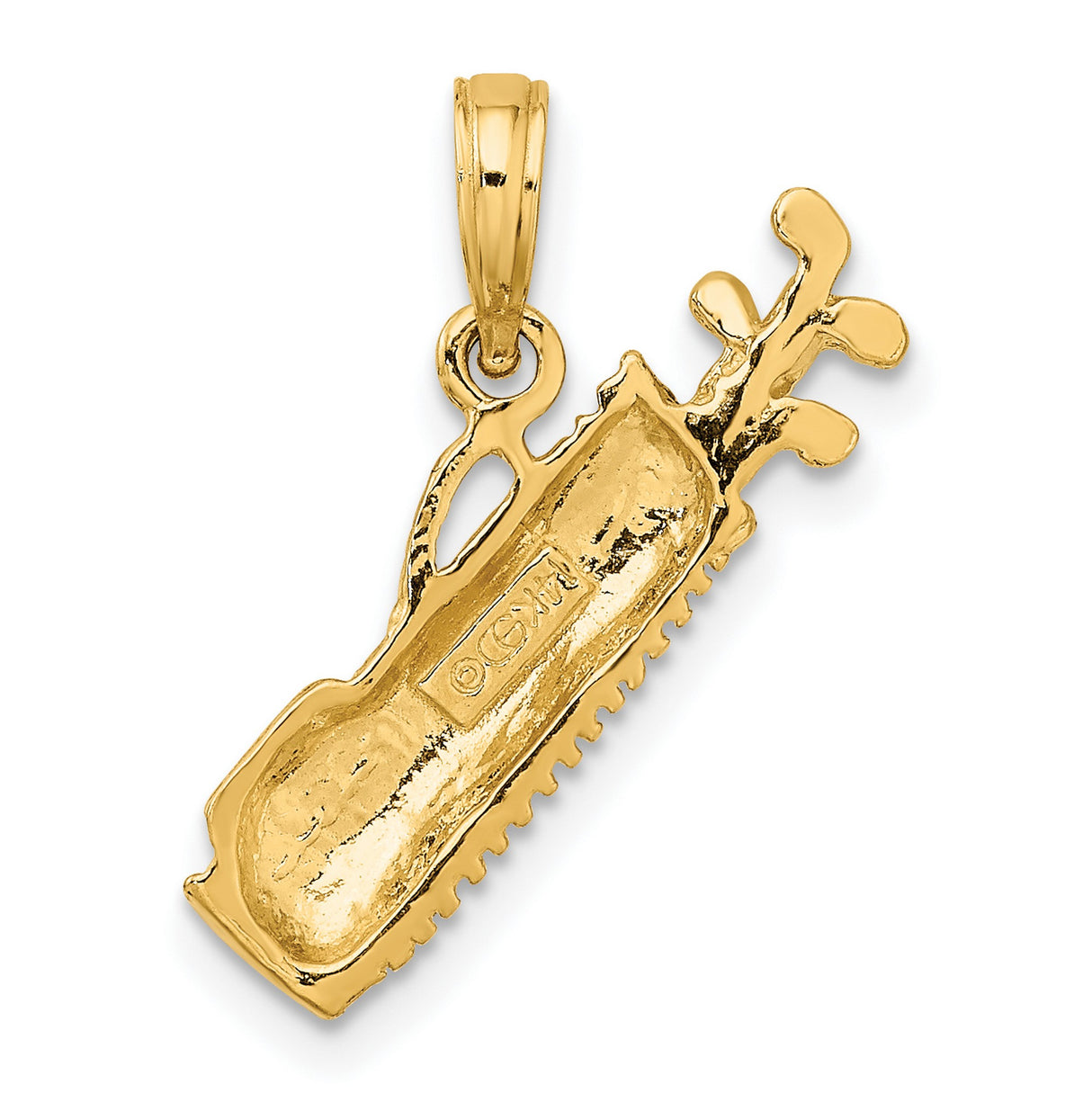 14k Yellow Gold Golf Bag Pendant with Textured Detail and Realistic Clubs