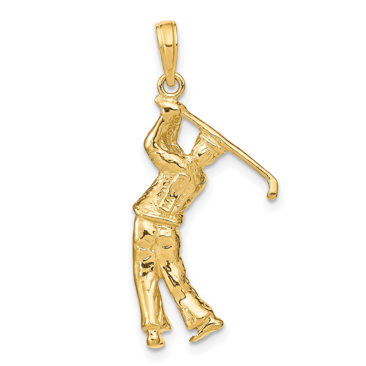 14k Yellow Gold Golfer Pendant with Realistic Mid-Swing Figure, Sports Charm for Men or Unisex Wear