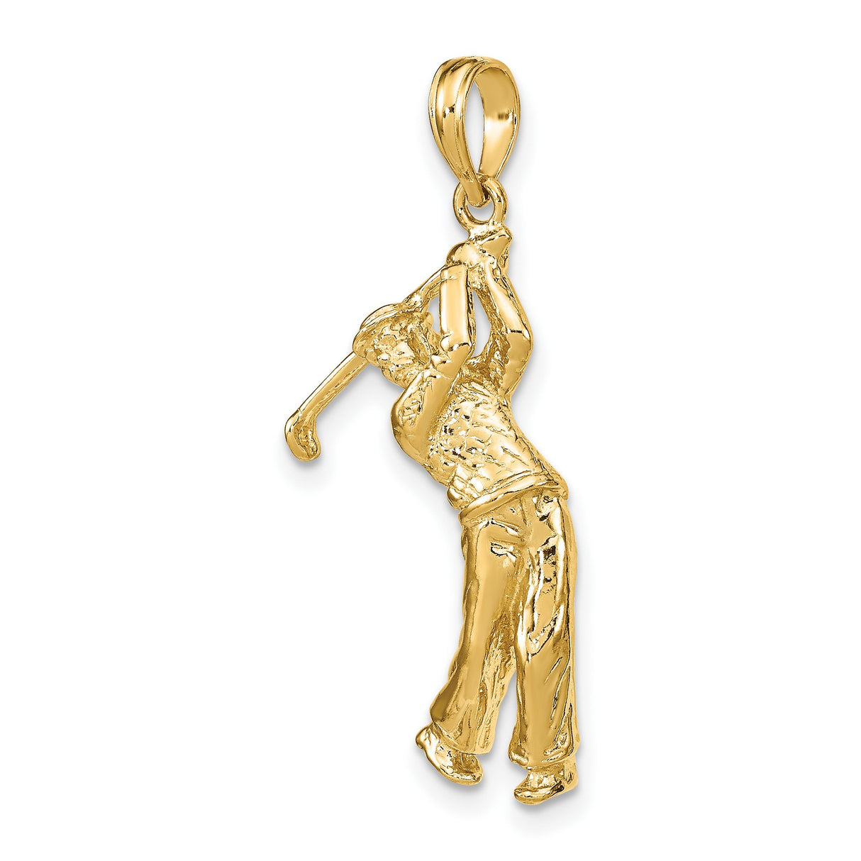 14k Yellow Gold Golfer Pendant with Realistic Mid-Swing Figure, Sports Charm for Men or Unisex Wear