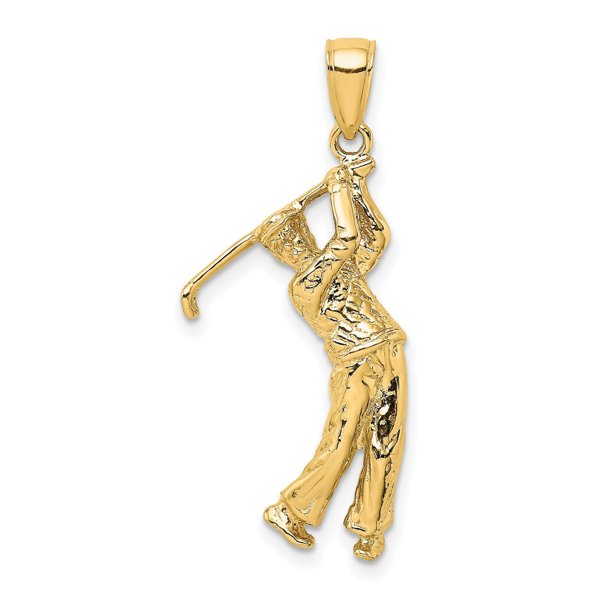 14k Yellow Gold Golfer Pendant with Realistic Mid-Swing Figure, Sports Charm for Men or Unisex Wear