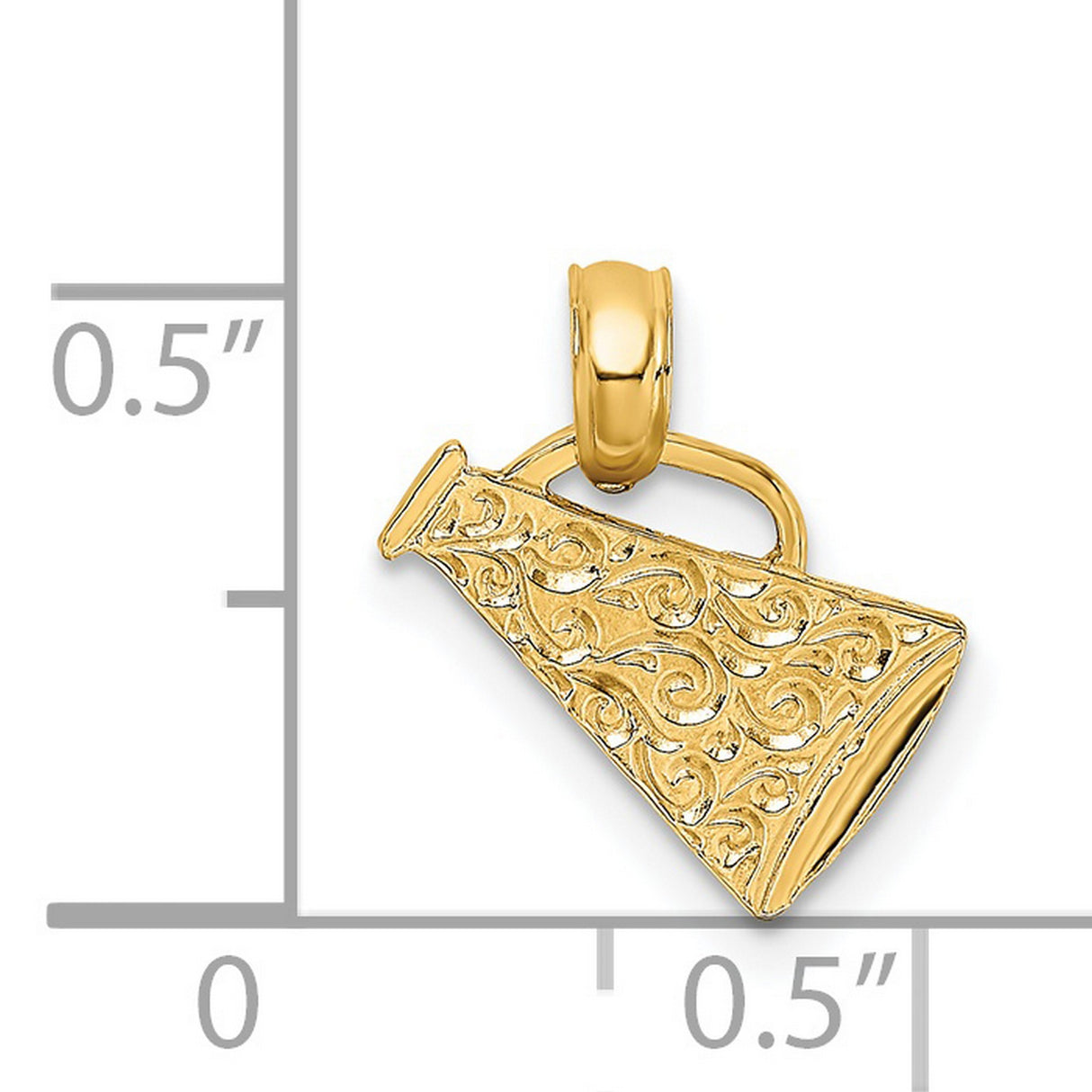 14k Yellow Gold Megaphone Pendant with Scroll Detailing, Cheerleader Spirit Charm
