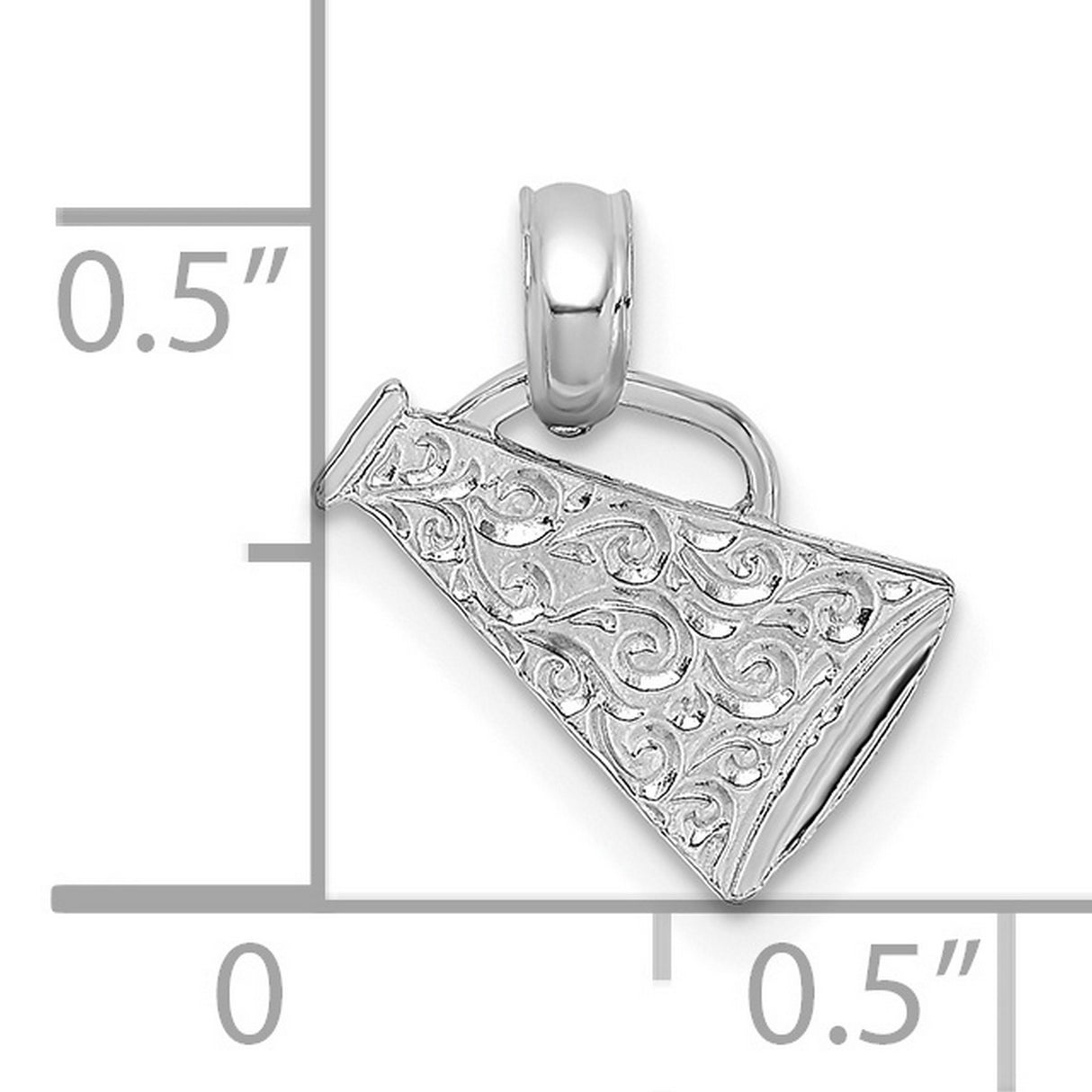 14k White Gold Cheerleader Megaphone Pendant with Scrollwork Design