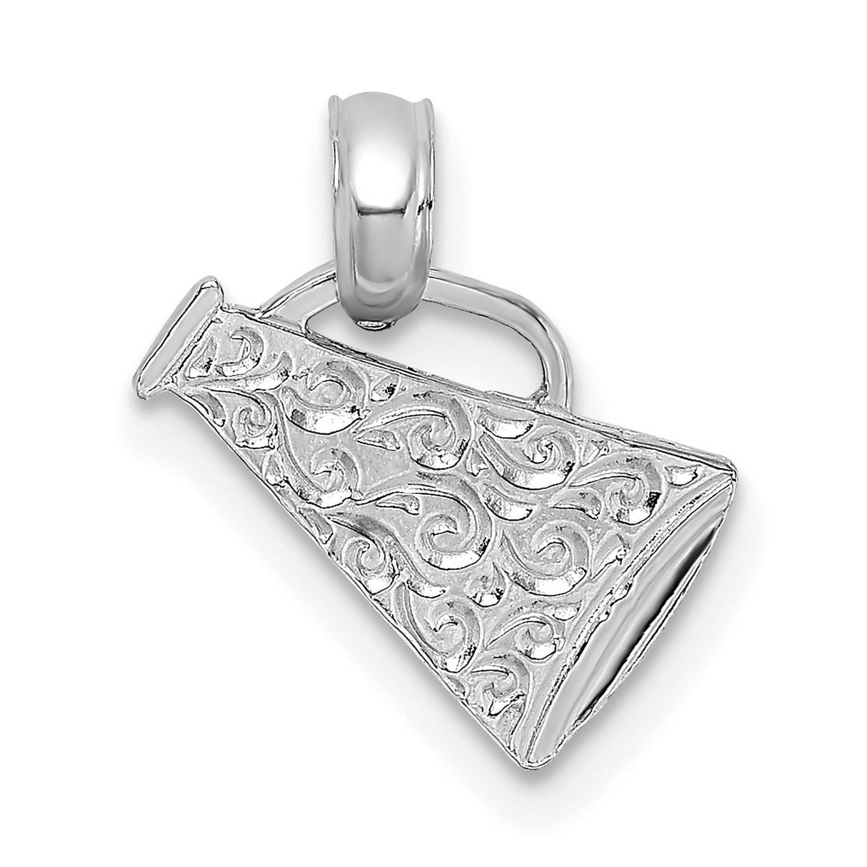 14k White Gold Cheerleader Megaphone Pendant with Scrollwork Design