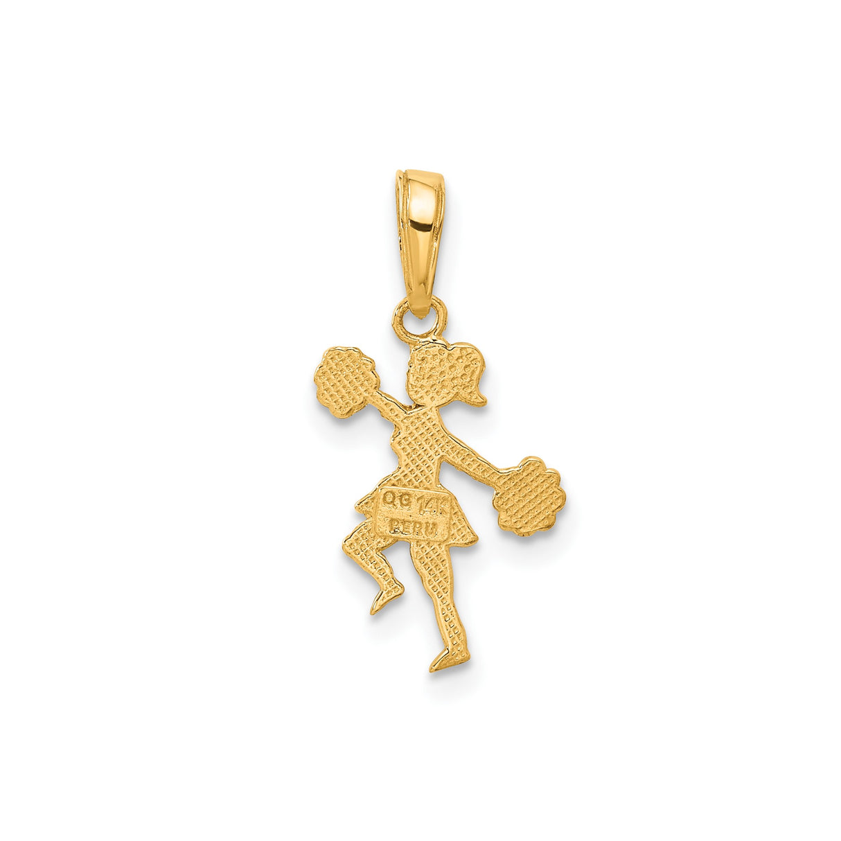 14k Yellow Gold Cheerleader Pendant with Pom-Poms, Sports Charm for Women or Girls