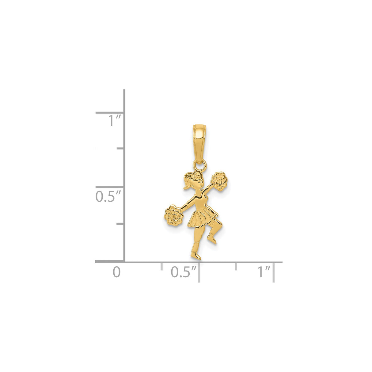 14k Yellow Gold Cheerleader Pendant with Pom-Poms, Sports Charm for Women or Girls