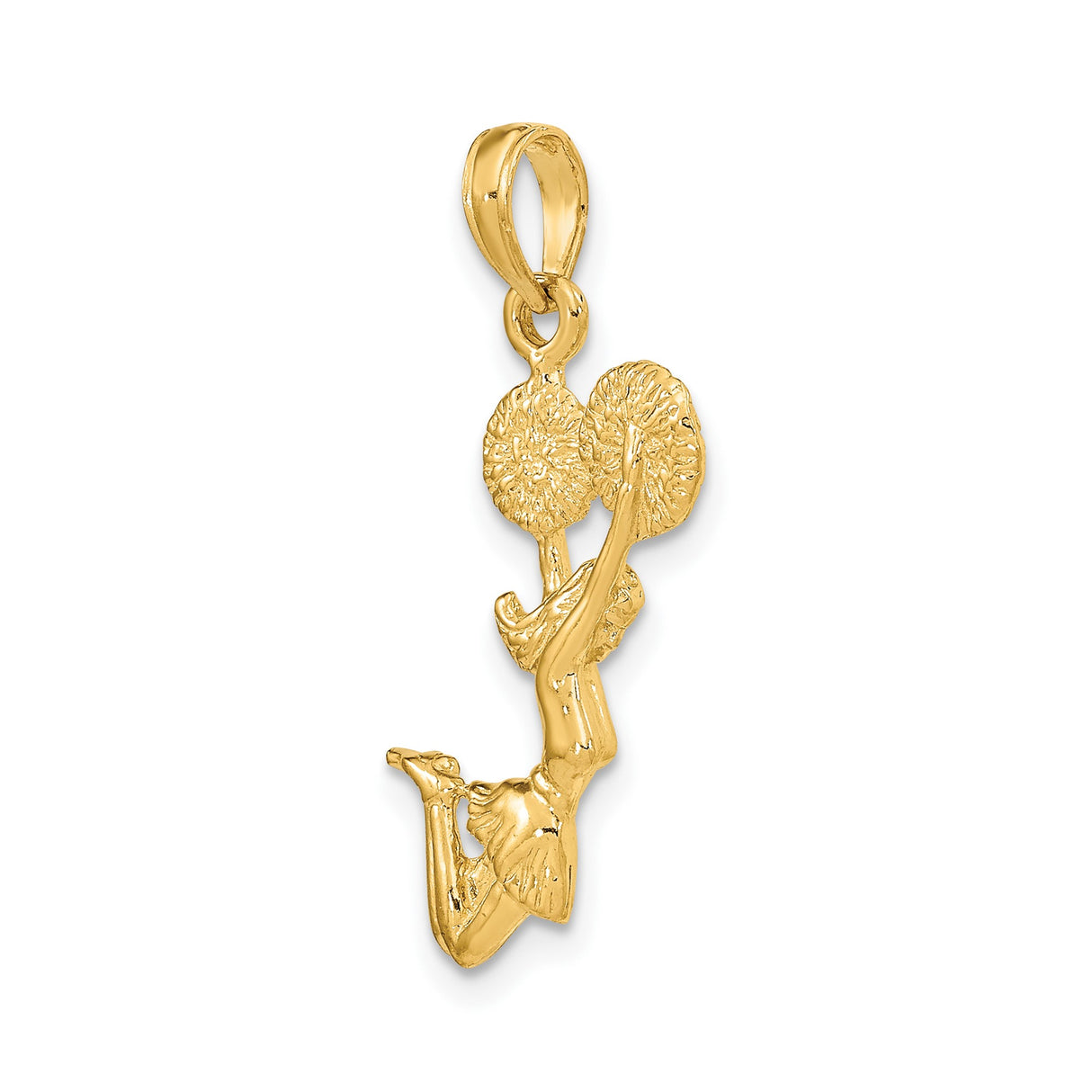 14k Yellow Gold Jumping Cheerleader Pendant with Pom-Poms, Sports Theme Charm for Teen Girls or Women