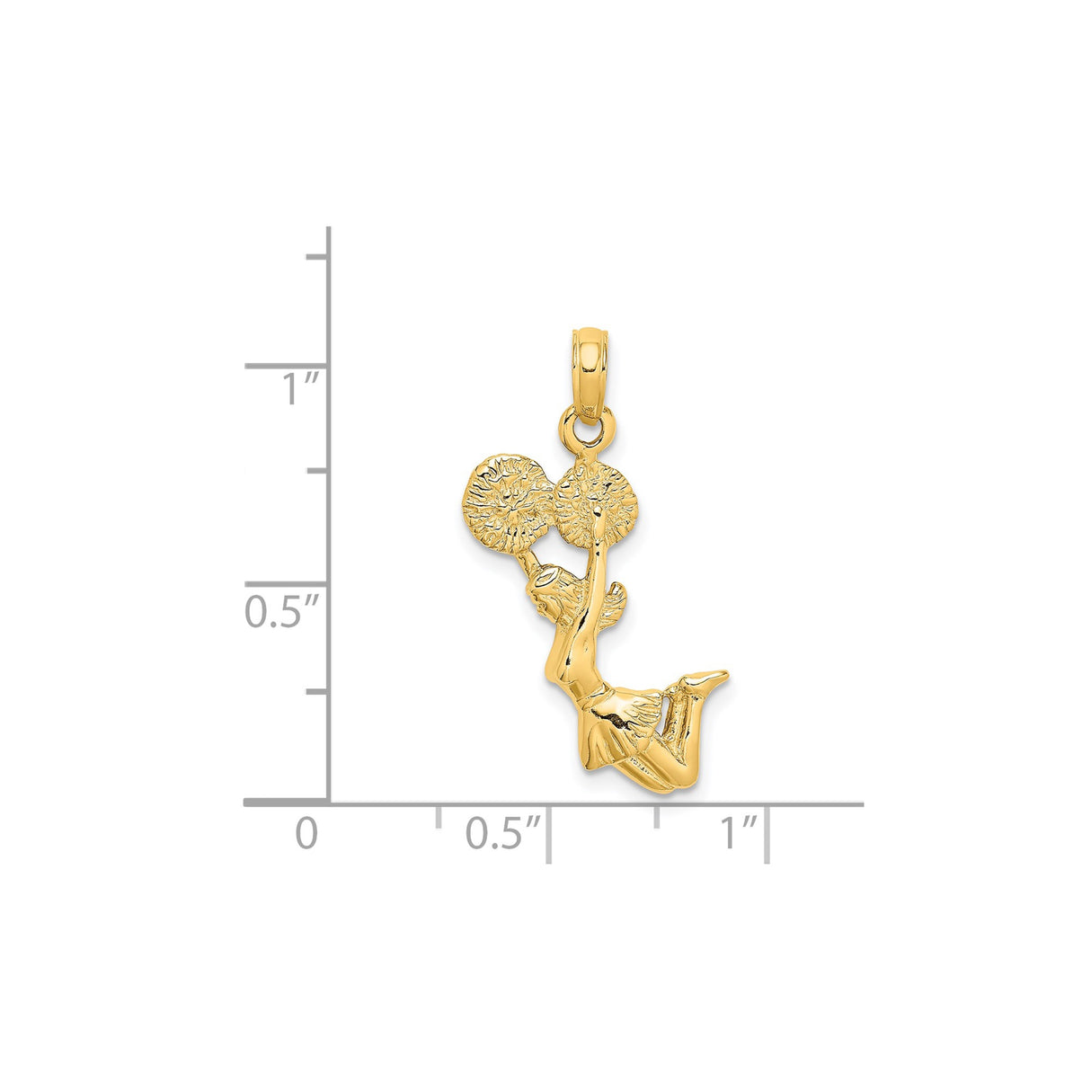 14k Yellow Gold Jumping Cheerleader Pendant with Pom-Poms, Sports Theme Charm for Teen Girls or Women