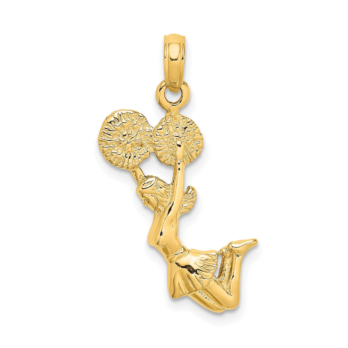 14k Yellow Gold Jumping Cheerleader Pendant with Pom-Poms, Sports Theme Charm for Teen Girls or Women
