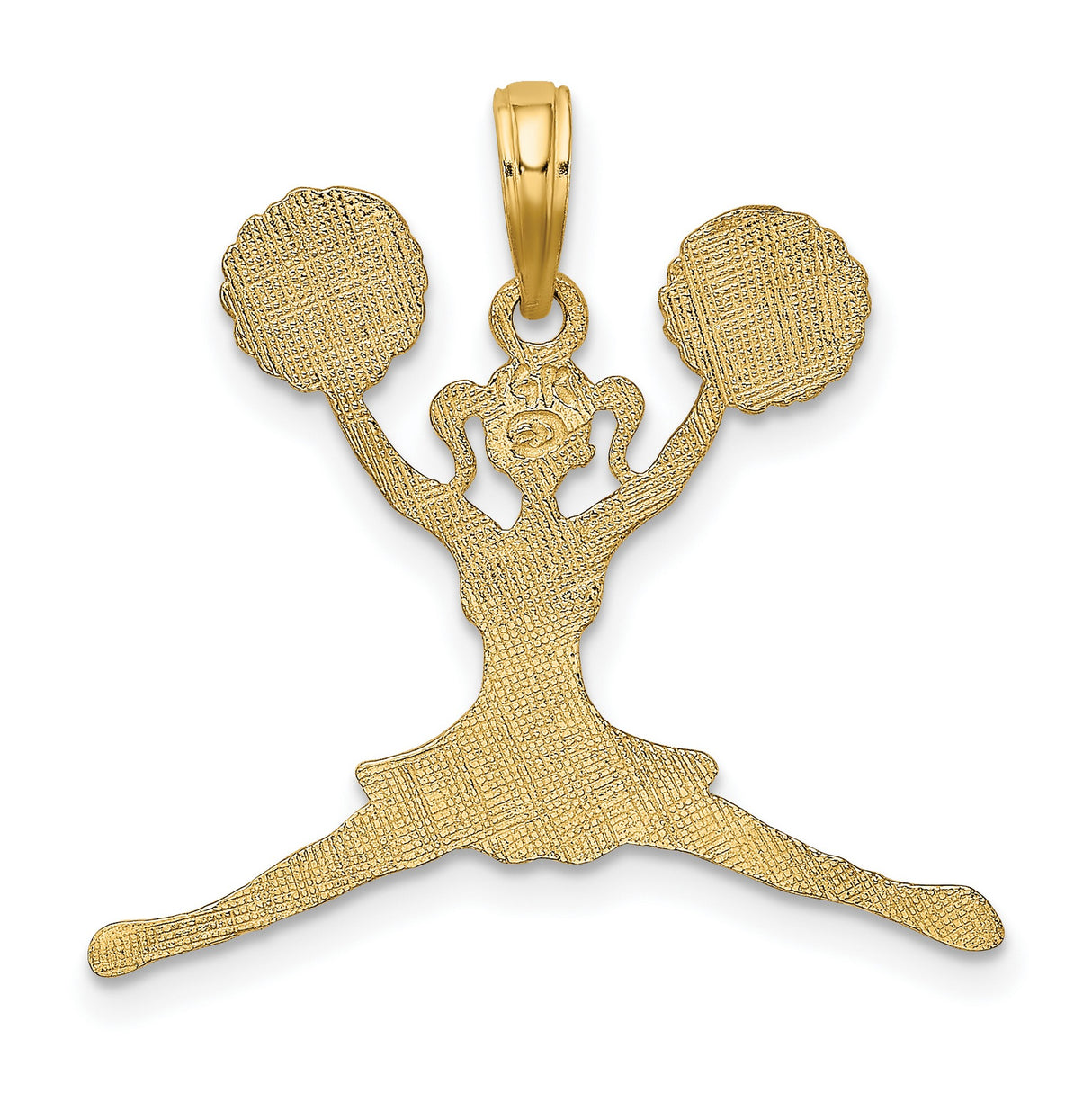 14k Yellow Gold Cheerleader Pendant with Pom-Poms, Split Jump Dance Charm for Girls or Teens