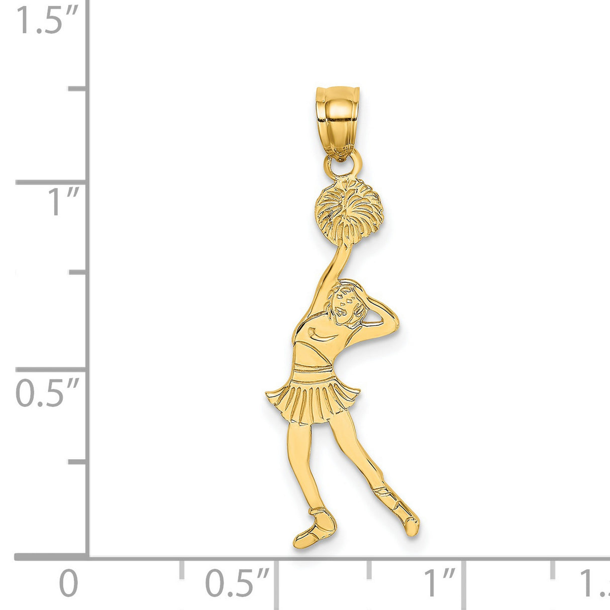 14k Yellow Gold Cheerleader Pendant with Pom-Pom, Female Athlete Charm, Sports Theme Jewelry