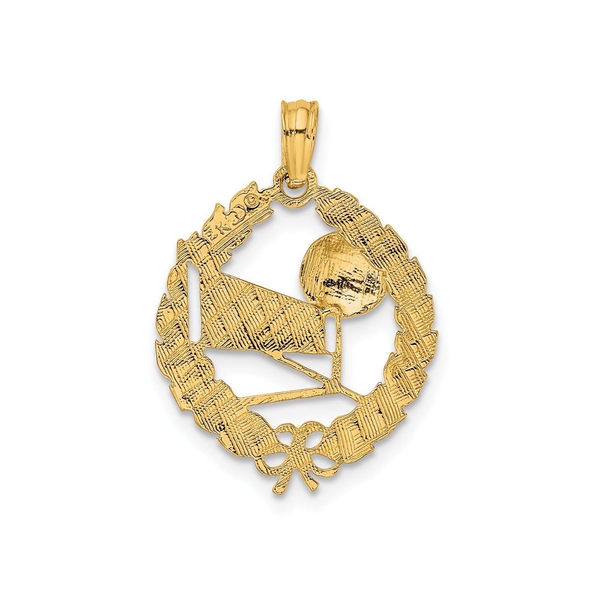 14k Yellow Gold Volleyball Net Pendant with Laurel Wreath and Ball Design
