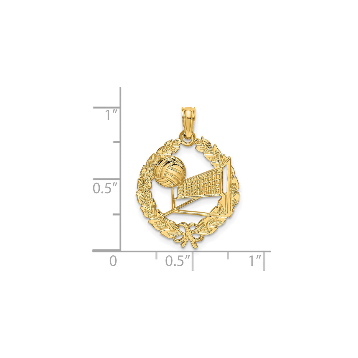14k Yellow Gold Volleyball Net Pendant with Laurel Wreath and Ball Design