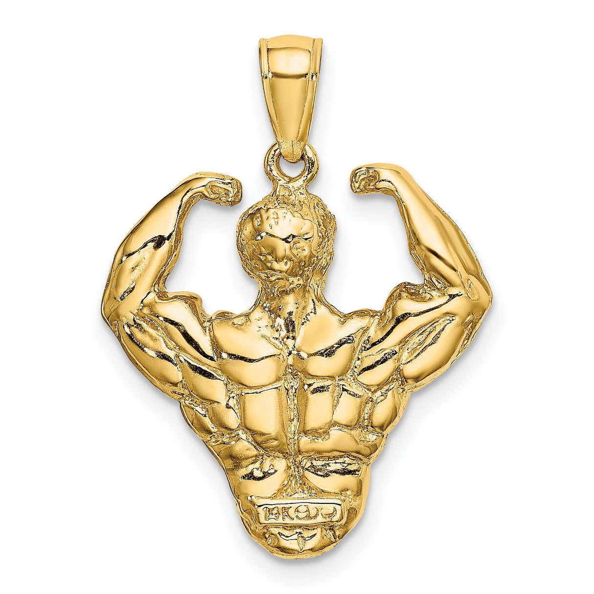 14k Yellow Gold Bodybuilder Pendant with Muscular Flexing Figure, Fitness and Gym Theme