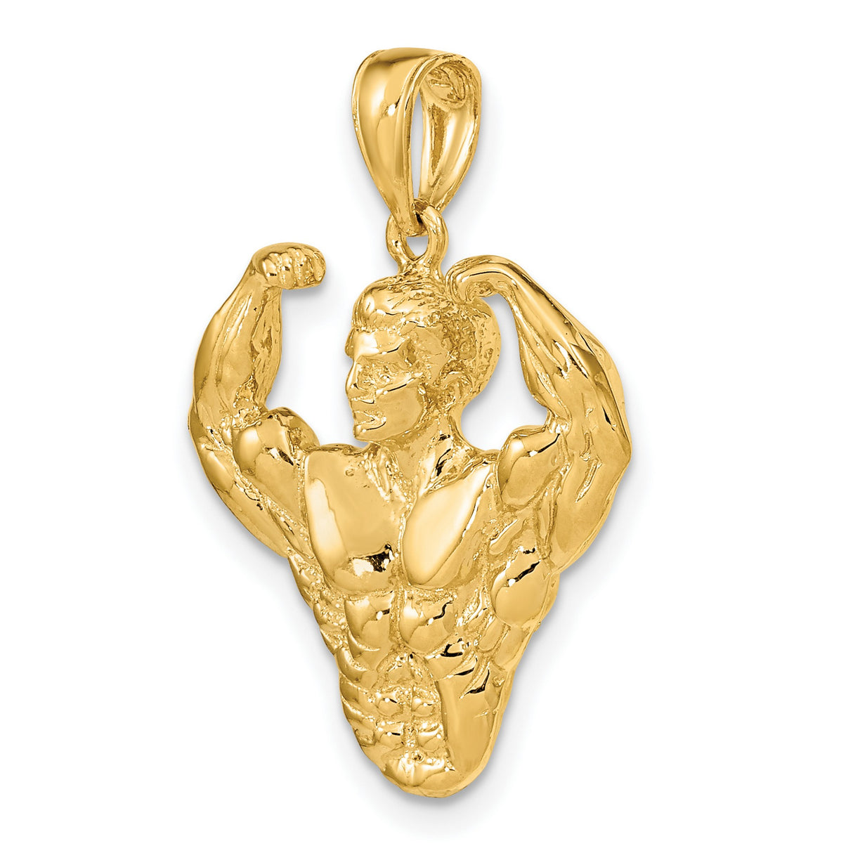 14k Yellow Gold Bodybuilder Pendant with Muscular Flexing Figure, Fitness and Gym Theme