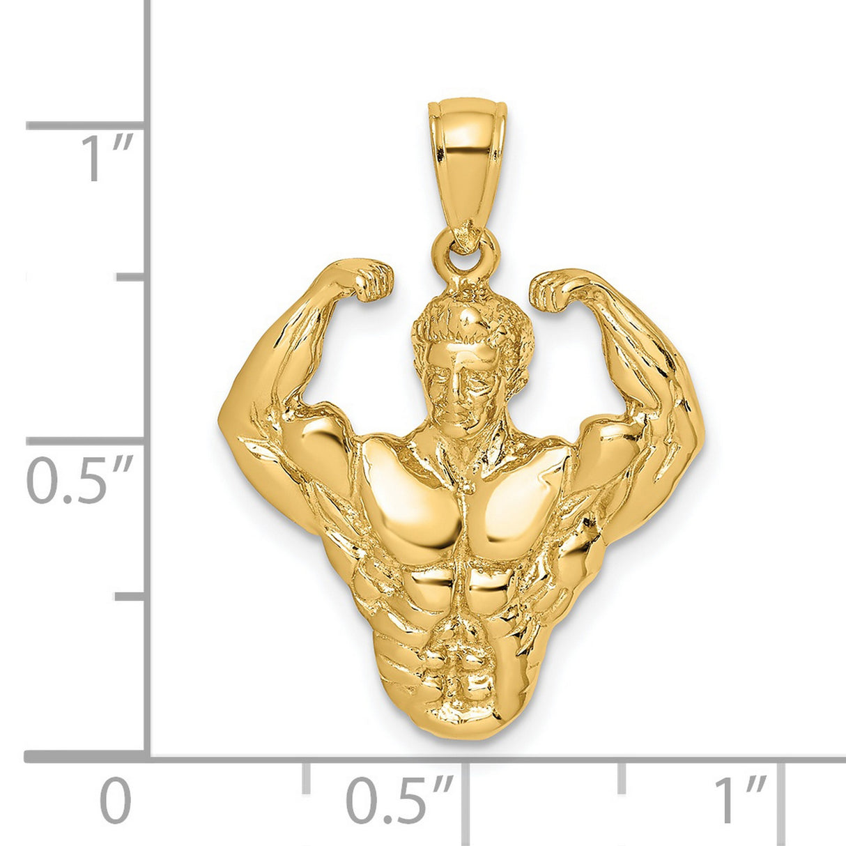 14k Yellow Gold Bodybuilder Pendant with Muscular Flexing Figure, Fitness and Gym Theme