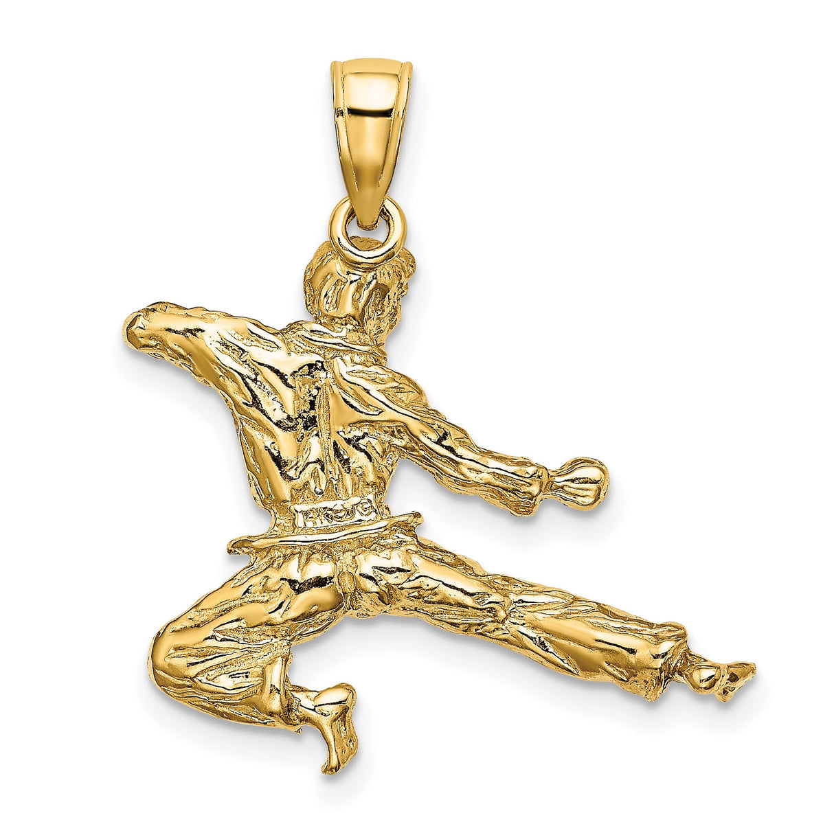 14k Yellow Gold Martial Artist Kick Pendant, Three-Dimensional Karate High Kick Charm