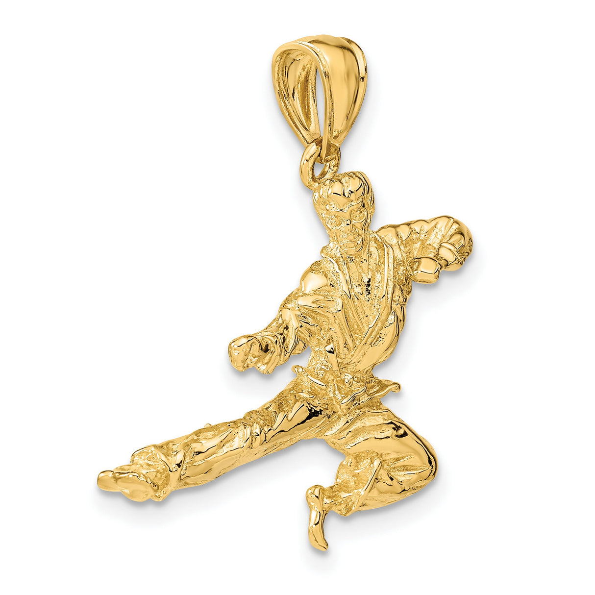 14k Yellow Gold Martial Artist Kick Pendant, Three-Dimensional Karate High Kick Charm