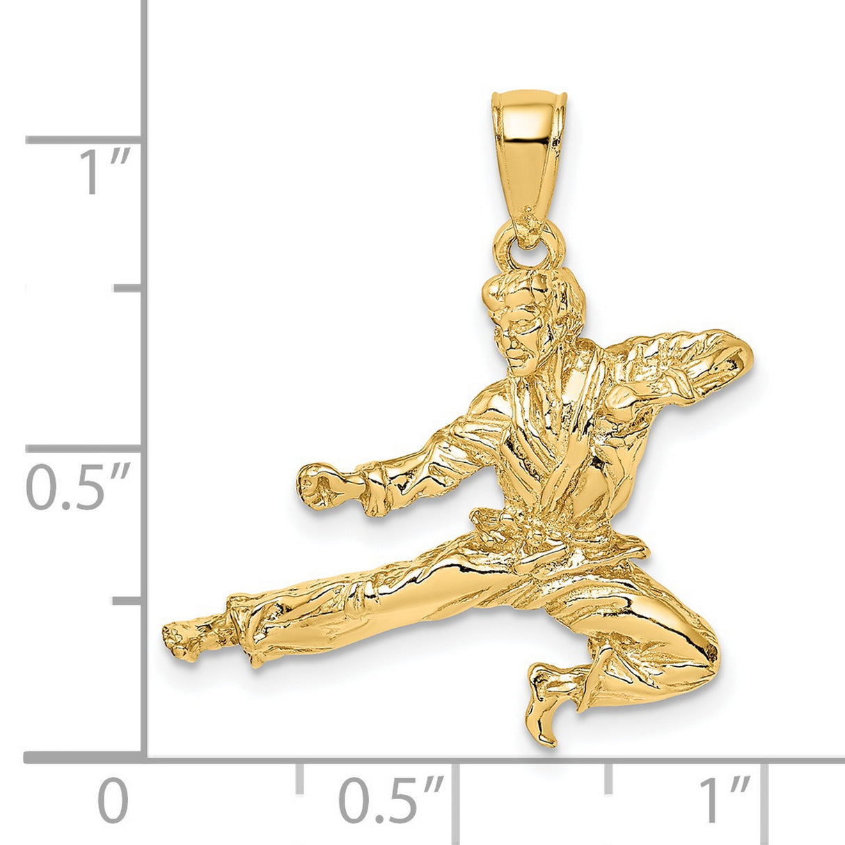 14k Yellow Gold Martial Artist Kick Pendant, Three-Dimensional Karate High Kick Charm