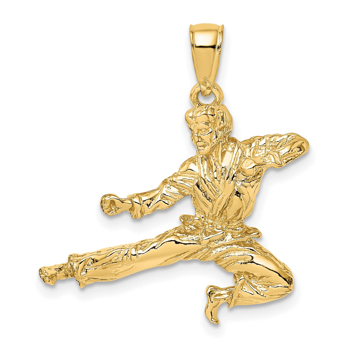 14k Yellow Gold Martial Artist Kick Pendant, Three-Dimensional Karate High Kick Charm